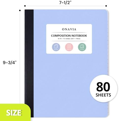ONAVIA Plastic Composition Notebook College Ruled, 160 Pages, Assorted