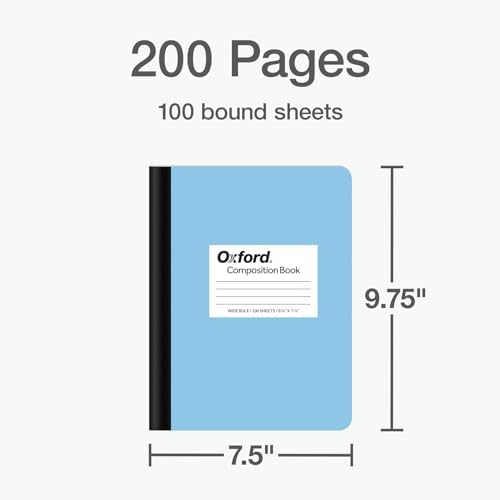 Oxford Composition Notebooks, Cover Colors Vary, Wide Ruled Paper, 9-3/4 x 7-1/2 Inch School Journals, Assorted Pastel Covers, 100 Sheets per Book (1002519), 3 Count (Pack of 8)