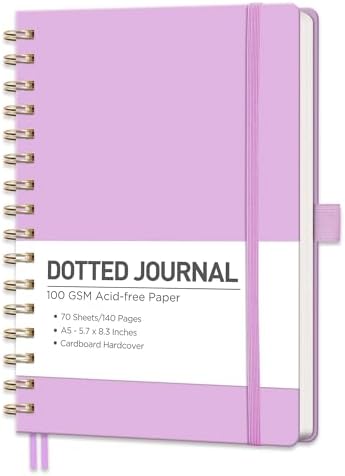 RETTACY Dotted Journal Notebook, 140 Pages, A5 Medium Size (5.7'' x 8.3'')