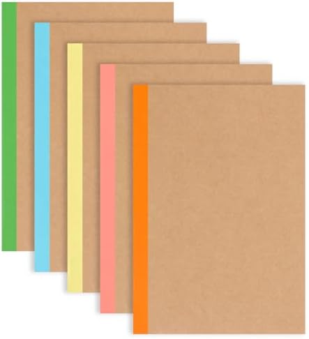 LABUK 5pcs A5 Composition Notebook Journals, Kraft Lined Notebooks Bulk, 5 Colors 60 Pages for Journaling, Writing, School, Office, Kids Gift