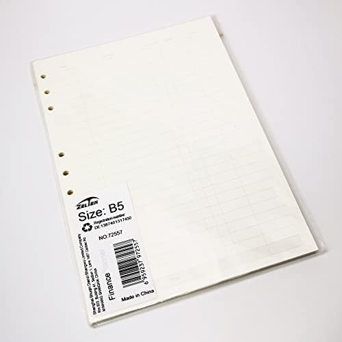 Zelten 1 Pack B5 45 Sheets/90 Pages Finance Loose Leaf Punched Paper Refills Paper for 9 Hole Binder Personal Organizer Diary Notebook Refillable Planner