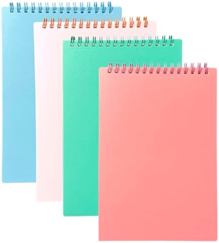 YIHUANYIFA 4pcs Steno Spiral Notebooks Top Bound A5 80 Sheet Steno Pads Thick Plastic Covers for Writing Notes in Lists, Office, Home (A5 4pcs light color Ruled)