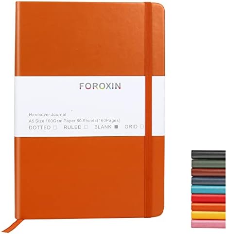 Blank Journal Notebook, (Orange), 160 Pages, Medium 8.3x5.7 inches - 100 gsm Thick Paper, Hardcover