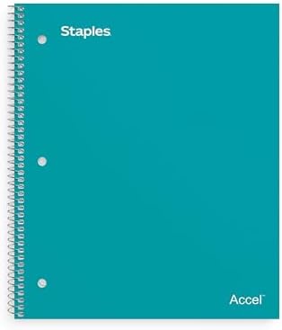 Staples Accel 1-Subject Notebook, 8.5x11 Inch, College Ruled, Teal, 3-Pk