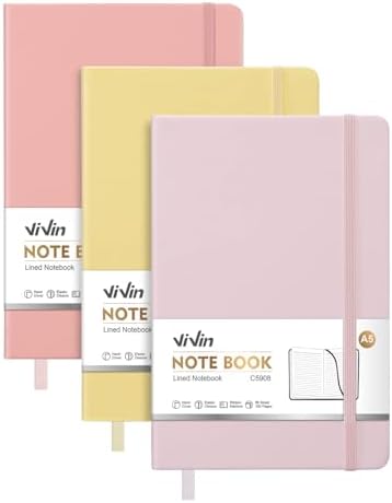 ViVin 3 Pack A5 Hardcover Lined Notebook,192 pg College Ruled 5.5x8.3