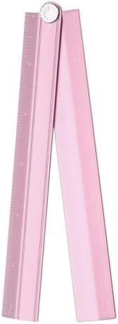 HARFINGTON Folding Straight Ruler 12" SAE Aluminum Alloy Protractor Foldable Angle Ruler Geometric Measuring Tools with Angle Line for Architects Artists Designers Classroom Office, Pink