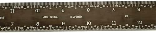 PEC Tools 18" Black Chrome Metal Ruler, Rigid, 4R Graduation, Easy to Read