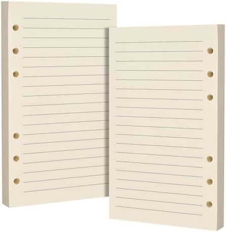 Beige A6 6-Hole Lined Loose Leaf Refill Paper-Fits A6 6-Ring Binder, 100GSM Thick No Bleed-through Sheets, Double Sided Writing for Fountain Pen & Gel Pen(2 Pack)