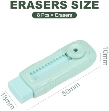 M&G 8 Pack Erasers, Green Sliding Retractable Eraser Push Pull Cute Pencil Erasers Soft Large Easy to Clean with Plastic Sleeve for Sketching Drawing Artists Teacher Pencils, Green