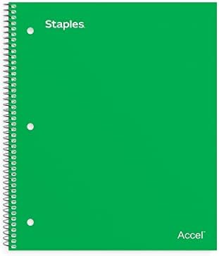 Staples Accel Durable Poly Cover 1-Subject Notebook, College Ruled, Green