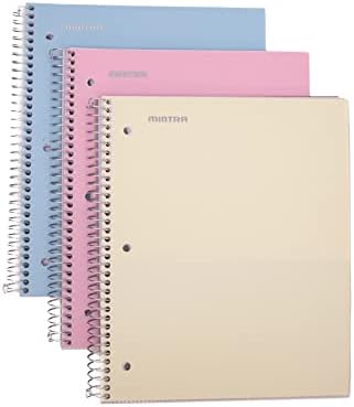 Mintra Office Durable Spiral Notebooks, 1 Subject, (Spring Pink, Sun Yellow, Arctic Ice, Wide Ruled 3pk)