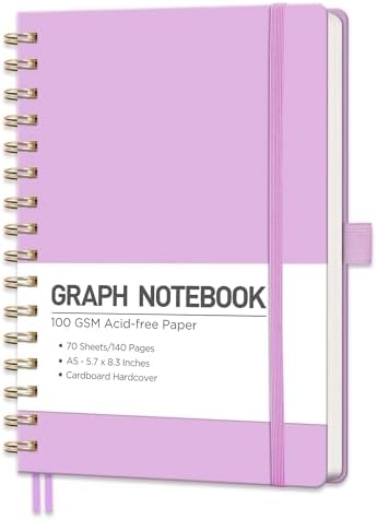 RETTACY Graph Grid Paper Notebook, 140 Pages, A5 Size (5.7'' x 8.3'')