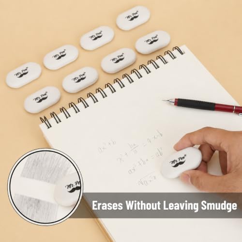 Mr. Pen- White Oval Pencil Erasers, 10 Pack, 1" x 2", Soft Rubber White Pencil Erasers for School, Office, Art Sketching, Homework, Exams, Clean Smudge-Free Correction