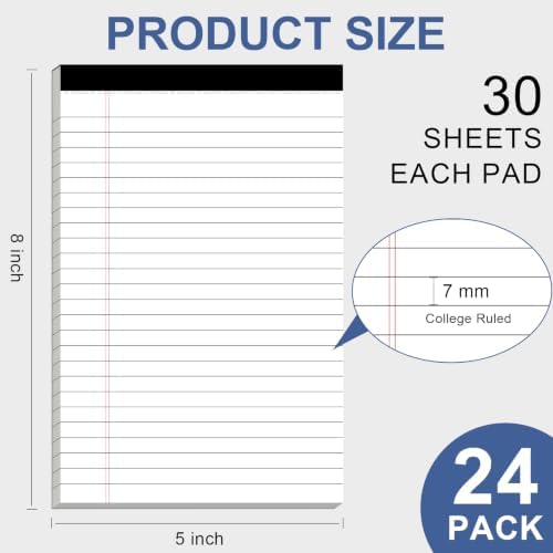 Beieverluck 24 Pack Notepads Legal Pads 5x8, Small Note Pads College Ruled Writing Pads, Lined Pads of Paper mini Legal Pads for Office Home School, 30 Sheets/Pack, White