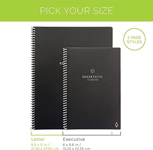 Rocketbook Fusion Smart Wiederverwendbares Notizbuch, To-Do-Listen & Notizvorlagen-Seiten | 1 Pilot Frixion Stift & 1 Mikrofasertuch, Executive - Rot