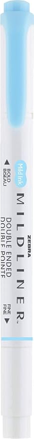 Zebra Pen Mildliner Dual-Tip Highlighters, Broad and Fine Tips, Ideal for Bible Highlighting, No Bleed, School Supplies, Teacher Supplies, and Office Supplies, Mild Blue Ink, 12-Pack (78120upc)