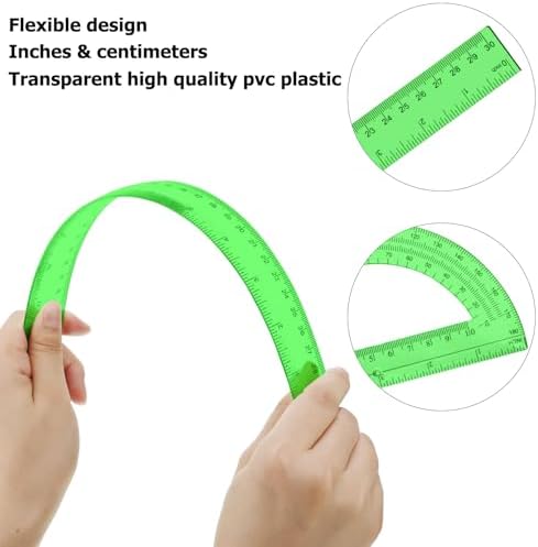2 Packs 12 Inch Clear Ruler and 6 Inch Protractor Set,Green