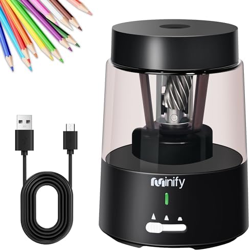 Pencil Sharpener Electric Pencil Sharpener Heavy Duty Blade Rechargeable Battery Powered Pencil Sharpeners for 6-8mm Colored Pencils Auto Stop Fast Sharpen in 3s (Black)