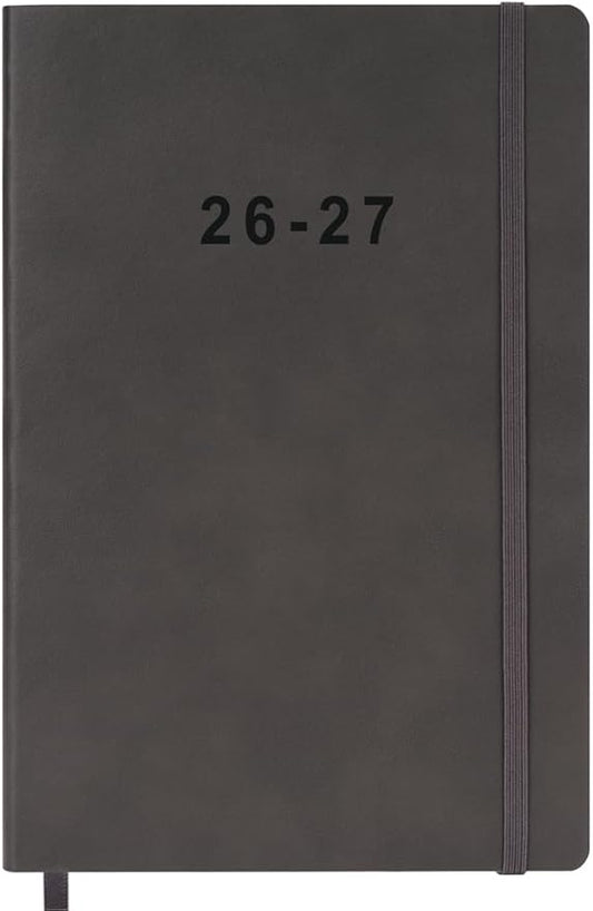 26-27 Academic Planner - Weekly and Monthly Planner, Jul 2026 - Jun 2027, Holidays, Contacts and Notes Pages, Vegan Leather Cover, Elastic Closure, 5.5”x8.25”, Grey