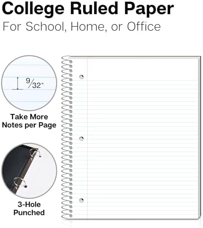 Dunwell 3-Subject Spiral Notebook, College Ruled, 150 Sheets, Black