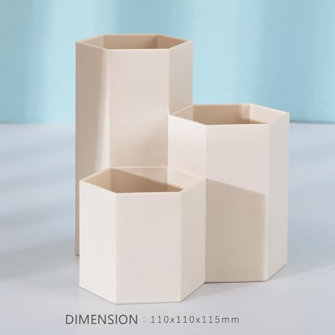 Pen Holder for Desk, White Pens Cup with 3 Compartment Small Desk Organizer Cute Pencil Holder for Office,School and Home (White, Triangular)