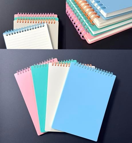 YIHUANYIFA 4pcs Steno Spiral Notebooks Top Bound A5 80 Sheet Steno Pads Thick Plastic Covers for Writing Notes in Lists, Office, Home (A5 4pcs light color Ruled)