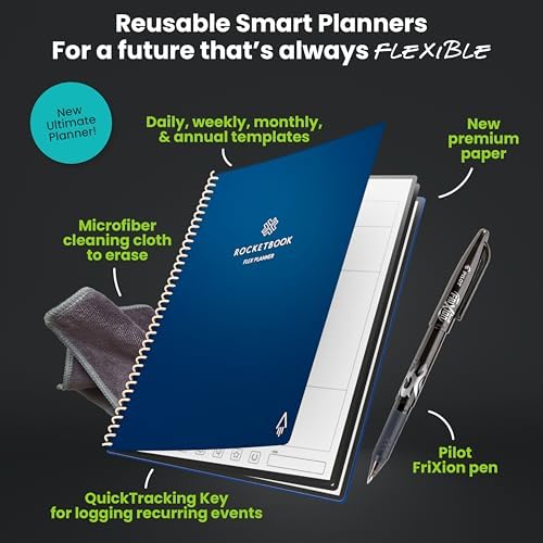 Rocketbook Flex Reusable Planner, Letter Size 8.5x11, Navy Blue