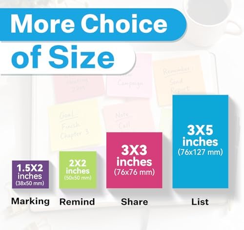 Agoer Large Sticky Notes,1200 Sheets Memo Pads,3 x 5 in Bright Colored Note Pads,Clean Removal Super Self-Stick Notes,12 Colors Notepads,Pastel Ruled Post Stickies for Office,Home,School Supplies