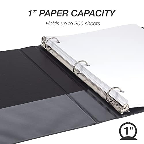 Samsill 1 Inch 3 Ring Binders, Economy Round Ring, Clear View Cover, 200 Sheet Capacity - for School, Home, Office - Black, 24 Pack