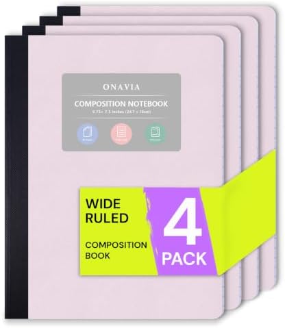 ONAVIA Pink Plastic Composition Notebook Wide Ruled 4 Pack, 160 Pages