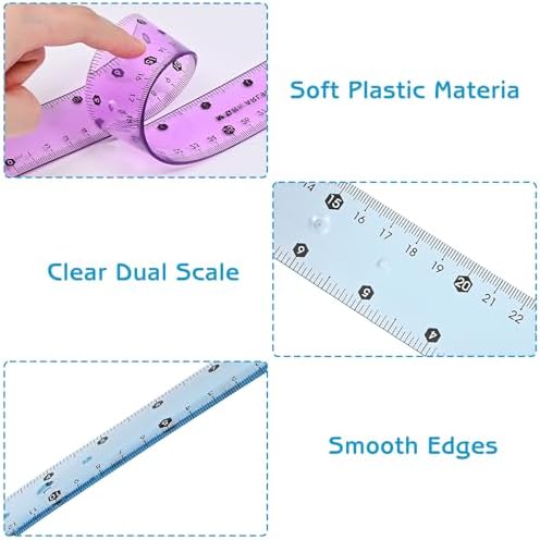 M&G 6 Pcs 12 Inch Flexible Rulers, 30 cm Soft Plastic Bendable Rulers, Clear Colored Shatterproof Straight Edge Ruler with Centimeter and Inch for School Office Measuring Tool Supplies