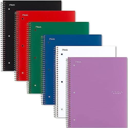 Five Star Spiral Notebook + Study App, 5 Subject, College Ruled Paper, Fights Ink Bleed, Water Resistant Cover, 8-1/2" x 11", 200 Sheets, Color Will Vary (06208)