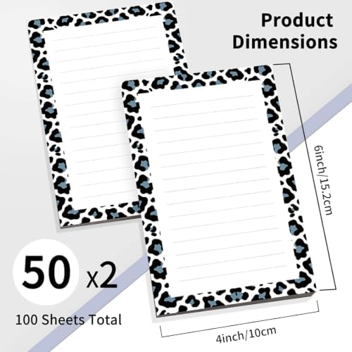2 Pack Lined Sticky Notes 4x6 in, Cute Self-Stick Notepads with Lines, Large Memo Pads Strong Adhesive for Office, Home Black Grey Leopard