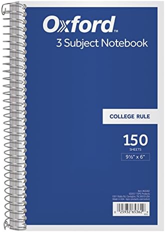 TOPS 3-Subject Wirebound Notebook, College Rule, 6 x 9.5 Inches, White, 150 Sheets per Book, Color Cover May Vary (65362)