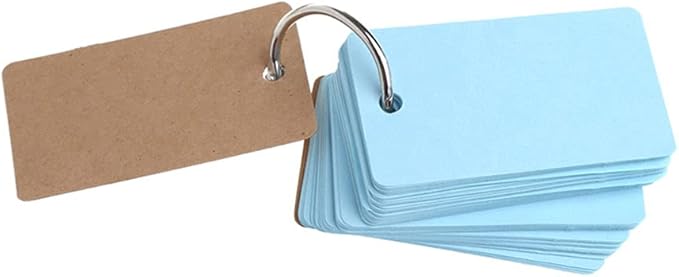 Revision Study Cards, Mini Index Cards, Blank Flash Cards with Binder Ring, Memo Scratch Pads Bookmark DIY Greeting Card, 9cm x 5.5cm, 50 Sheets/Pack - White