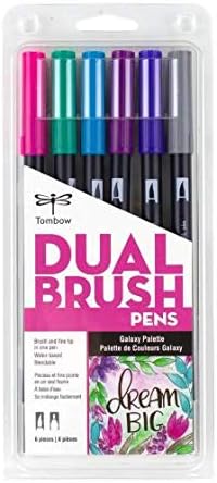 Tombow 56212 Dual Brush Pen Art Markers, Galaxy, 6-Pack. Blendable, Brush and Fine Tip Markers