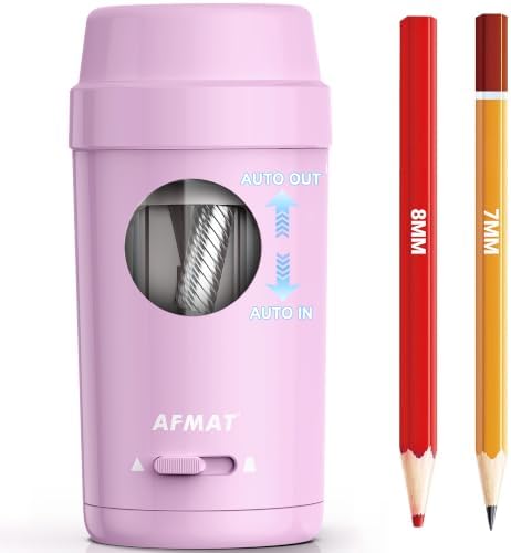 AFMAT Electric Pencil Sharpener, Auto in & Out, Fully Automatic Pencil Sharpener for Colored Pencils, Rechargeable Hands-Free Sharpeners for φ7-8mm Pencils, Good for Classroom/Home PSX8(Light Purple)