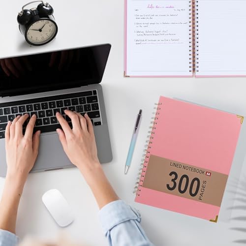 Hardcover Leather Spiral Notebook 8.5" x 11" with Removable Dividers, 300 Pages 5 Subject College Ruled Notebook for Work with Tabs, A4 Spiral Journal for Women Men, School Students Note Taking, Pink