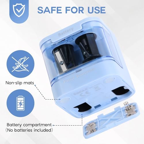 Eagle Electric Pencil Sharpener, Dual Holes, Battery Powered for School/Office/Art, 5s Fast Sharpening, Portable w/Large Shaving Tray & Replaceable Blades, for 6-12 mm Pencils(Blue)