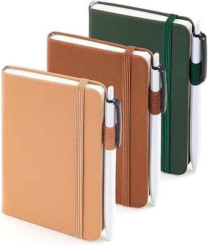 feela Pocket Notebook Journals, Mini Cute Small Hardcover College Ruled Notepad Office School Supplies, with 3 Black Pens, 3.5”x 5.5”, 3 Pack, A6, Vintage Colors