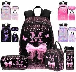 M YESCUSTOM Personalized Girls Backpack Lunch Bag Butterfly Custom Bookbag for Girls Kids Backpack Elementary Preschool School, Waterproof Daypack for Girl Travel Bag Water Bottle