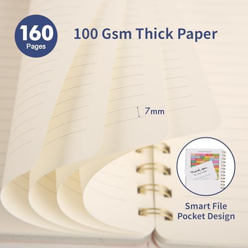 Spiral Notebook-5.75" x 8.125" College Ruled Journal with Inner Pockets and 160 Pages,PU Leather Cover Business Journal, Twin-Wire Binding Notebook Perfect for Office & Home School Supplies 3 pack Navy Blue