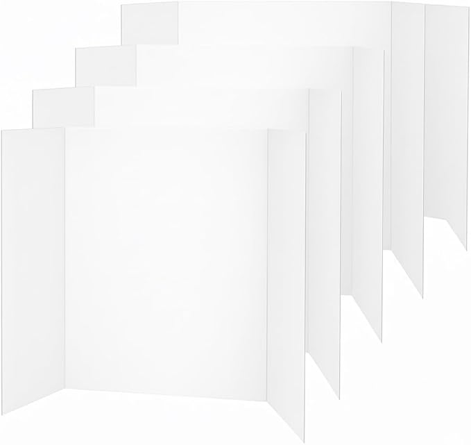Reusable & Durable Plastic Trifold Board 24" x 16" - 5 Pack is Esay to Paint, Erase and Stick imagens. This Posterboard is Perfect for School Projects & Presentations.