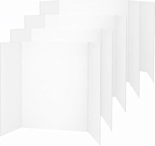 Reusable & Durable Plastic Trifold Board 24" x 16" - 5 Pack is Esay to Paint, Erase and Stick imagens. This Posterboard is Perfect for School Projects & Presentations.