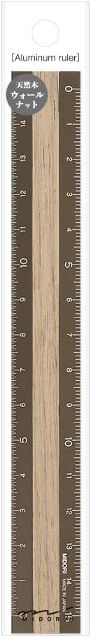 DESIGNPHIL 42280006 Midori Ruler, Aluminum, Wood, 5.9 inches (15 cm), Brown x Brown