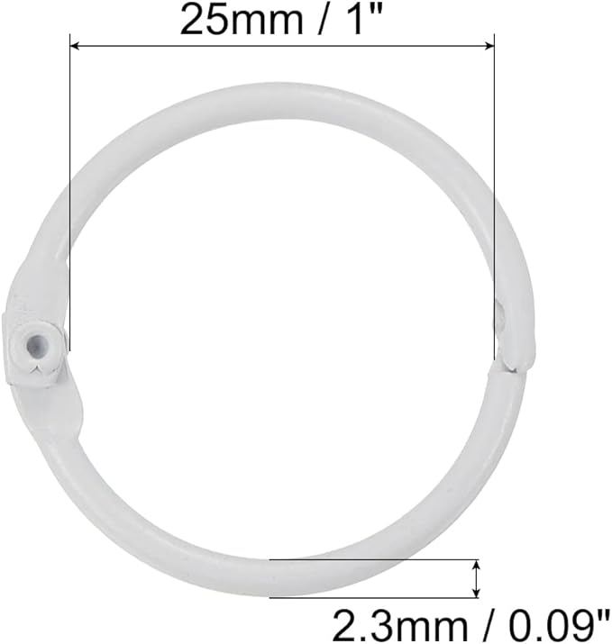 PATIKIL Loose Leaf Binder Rings 1 Inch, 5 Pack Metal Flash Card Book Binding Rings for Key Chain Index Card Scrapbooks, White