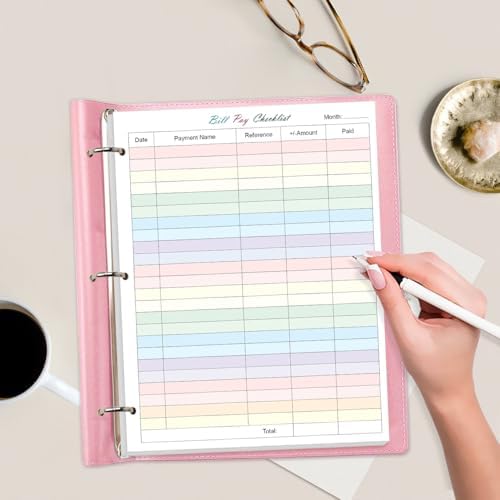 (2-Pack) A4 Bill Payment Checklist Refills Paper - 3-Hole Punched Loose Leaf Budget Planner Refill, 50 Sheets/100 Pages Colorful Monthly Budget Forms, 100gsm Paper, 8.5" x 11"