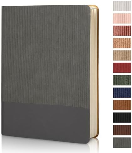 TSFPapier Lined Journal Notebook for Work College Ruled Note Book 5.79"x8.27" A5 PU Leather Daily Journaling 216 Pages for Women Men Writing Home School Supplies Business (Dark Gray)