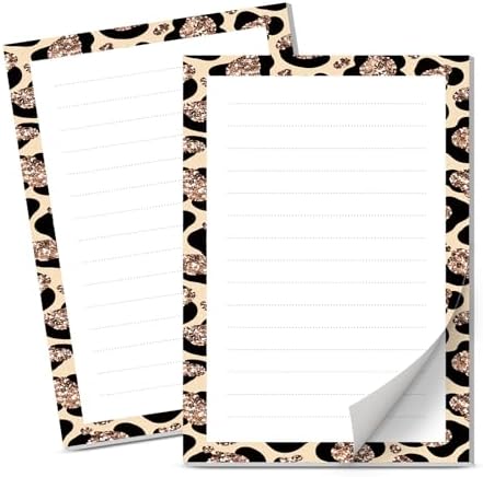 Lined Sticky Notes 4x6 in, 2 Pack Large Cute Notepads with Lines Self-Stick Note Pad, Funny Memo Pads Strong Adhesive for Office, Home Luxury Leopard Brown