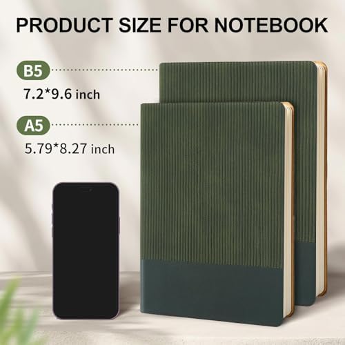 Lined Journal Notebook for Work College Ruled Note Book 5.79"x8.27" A5 PU Leather Daily Journaling 216 Pages for Women Men Writing Home School Supplies Business (Khaki/Green)